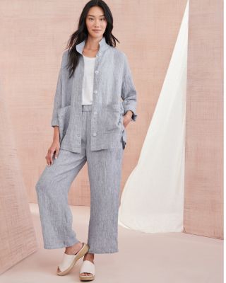 EILEEN FISHER Textured Organic-Linen Wide-Leg Ankle Pants | Garnet