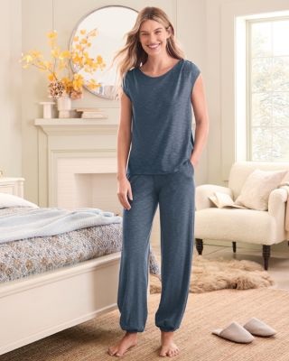 Oasis Knit Pleated Pajama Pants | Garnet Hill