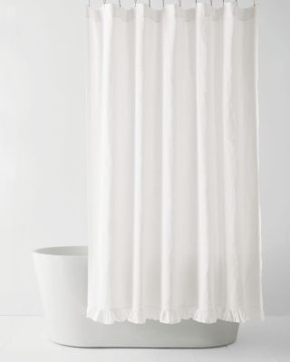 EmbellishedTrim RelaxedLinen Ruffle Shower Curtain Hill