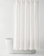 Embellished-Trim Relaxed-Linen Ruffle Shower Curtain