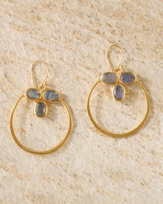 Labradorite outlets and garnet gemstone gold hoop earrings