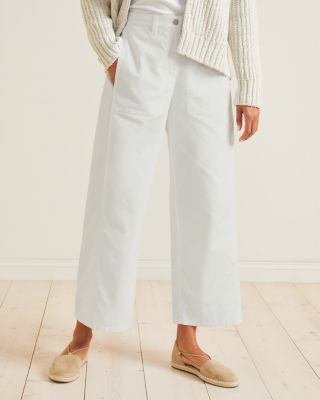 Eileen Fisher Wide Leg Cropped Pants In Washed Organic Linen