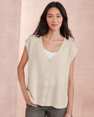 EILEEN FISHER Peruvian-Organic-Cotton V-Neck Sweater Vest