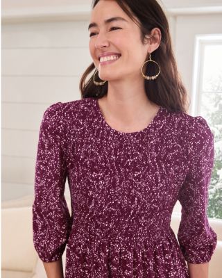 Smocked-Bodice Knit Midi Dress | Garnet Hill