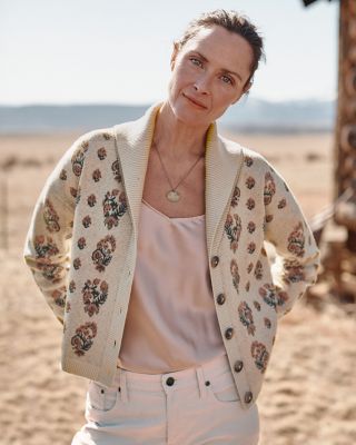 Merino & Organic-Cotton Floral Cardigan | Garnet Hill
