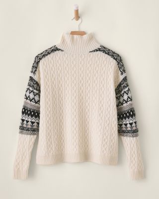 Recycled-Cashmere Cabled Fair Isle Turtleneck | Garnet Hill