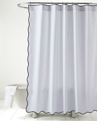 Micro-Print Organic-Cotton Scalloped Shower Curtain | Garnet Hill