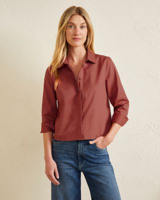 Organic-Pima-Cotton Cropped Button-Down Shirt | Garnet Hill