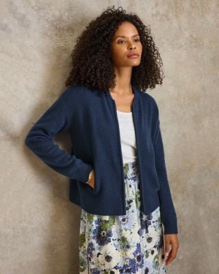 Washable-Cashmere Bomber Cardigan | Garnet Hill