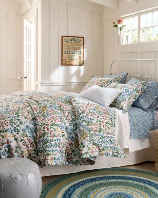 Queen printed cotton percale top sheet set floral