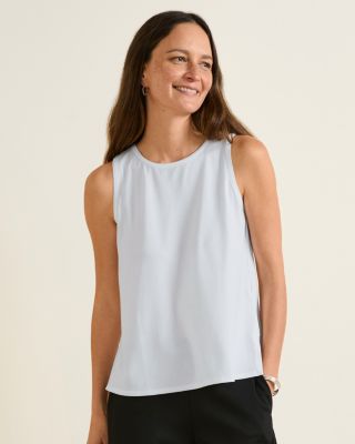 Eileen Fisher Light Gray Crepe Scoop Neck Womens Tank Top