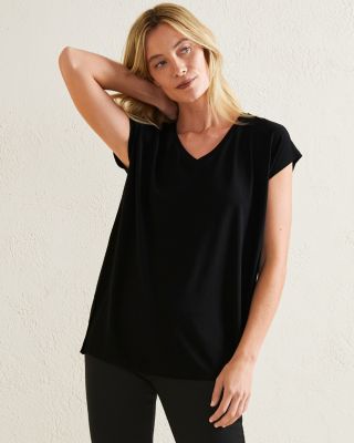 EILEEN FISHER Stretch-Jersey V-Neck Long Boxy Top | Garnet Hill