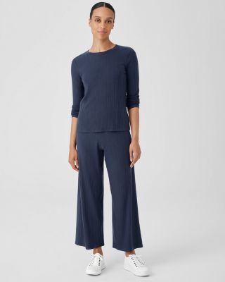 EILEEN FISHER Rib-Knit Wide-Leg Ankle Pants | Garnet Hill