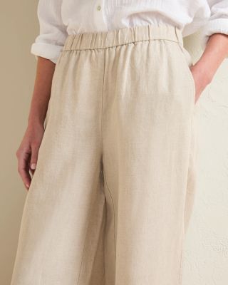 【HI FI FNK】 Belted Linen Pants Khaki Spandex Waist Wide Leg Linen Pants with Olive Tie