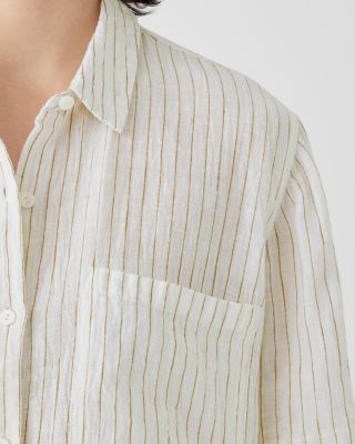 EILEEN FISHER Puckered Organic-Linen Striped Dress | Garnet Hill