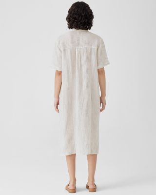white linen shirt over dress White Linen Woven Collared Long Sleeve Dress main image 0