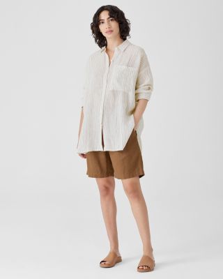 Eileen fisher white button down tunic linen dress cover deals up