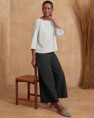 EILEEN FISHER Washed Organic-Cotton Poplin Wide-Leg Ankle Pants