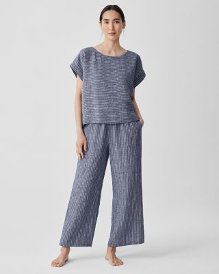 ARCHI アーキ / 8oz NEPDENIM HOOK PANTS EILEEN FISHER Puckered Organic-Linen Striped Wide-Leg Pants