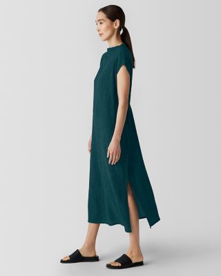 EILEEN FISHER Woven Plisse Funnel-Neck Dress | Garnet Hill