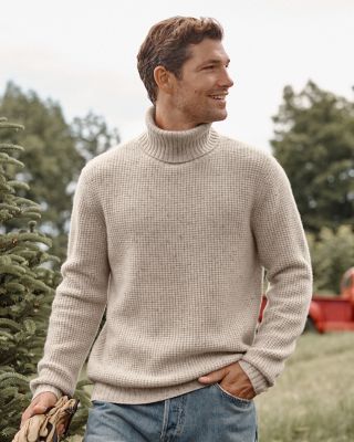 A man in a Washable-Cashmere Turtleneck Sweater. Browse the Men's Shop.