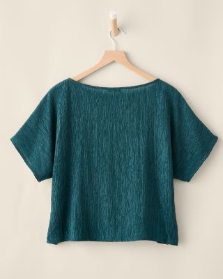 EILEEN FISHER Woven Plisse Bateau-Neck Top | Garnet Hill
