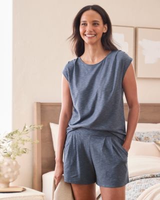 Oasis Knit Pleated Pajama Shorts | Garnet Hill