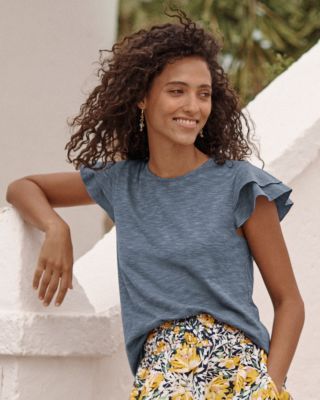 トップス HETIT Pure Rose Cotton Top (Appricott) Hazel Organic-Cotton & TENCEL™ Ruffle Tee | Garnet Hill