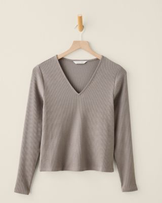 Tillie Rib-Knit V-Neck Top | Garnet Hill