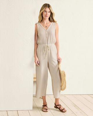 ◆overdue flair◆ ORGANIC COTTON JUMPSUIT Women's Off-White Stretch Twill Jumpsuit