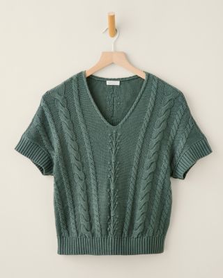 Leah Linen & Organic-Cotton Cabled Sweater | Garnet Hill
