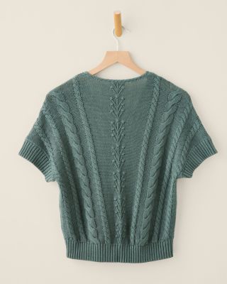 Leah Linen & Organic-Cotton Cabled Sweater | Garnet Hill