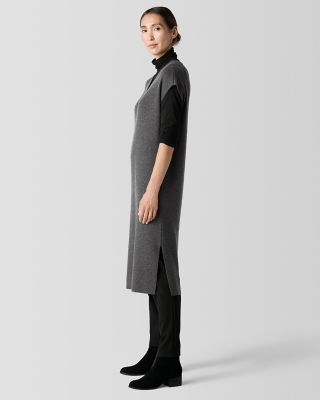 eileen fisher v neck midi dress Textured Satin V-Neck Dress