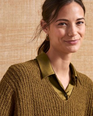 EILEEN FISHER Organic-Cotton Fluff V-Neck Sweater | Garnet Hill