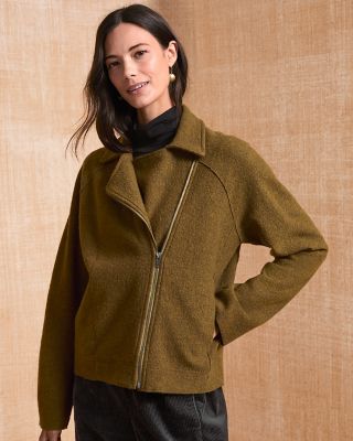 EILEEN FISHER Lightweight Boiled Wool Zip-Front Jacket