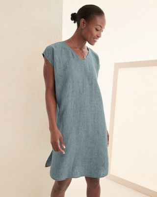 EILEEN FISHER Washed Organic-Linen Délavé V-Neck Dress Garnet Hill