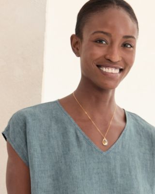 EILEEN FISHER Washed Organic-Linen Dlav V-Neck Dress | Garnet Hill