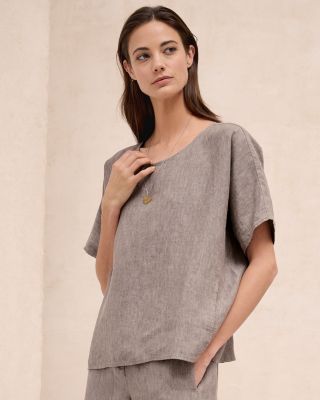 EILEEN FISHER Washed Organic-Linen Délavé Short-Sleeve Shirt