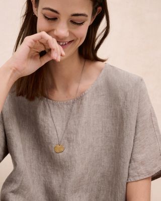 EILEEN FISHER Washed Organic-Linen Délavé Short-Sleeve Shirt
