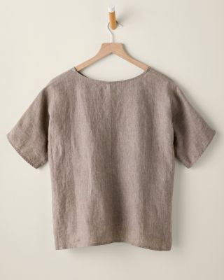 EILEEN FISHER Washed Organic-Linen Délavé Short-Sleeve Shirt
