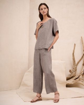 EILEEN FISHER Washed Organic-Linen Délavé Short-Sleeve Shirt
