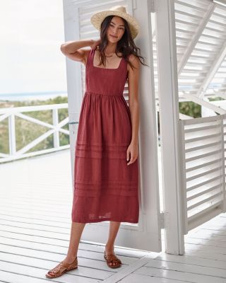 fitted lace wedding dress Roade Porto Red Linen Midi Dress Organic Clothing Spain – The Fairnest main image 0