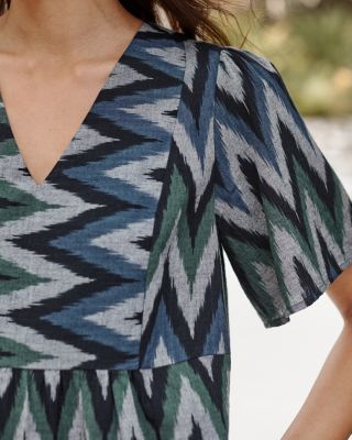 white christmas dresses Indigo Handwoven Ikat Cotton Maxi Dress with Belt – Madhurima Bhattacharjee main image 1