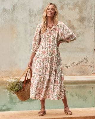 ワンピース herlipto Camellia VoileBelted Dress Riya Organic-Cotton Voile Dress | Garnet Hill