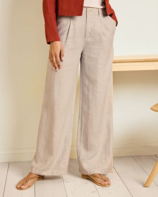パンツ・ボトムスその他 HUECLOSET Pintuck Linen Wide Pants 25KERO214 Tie Waist Pintucked Trouser Pant | Premium Italian Fabric
