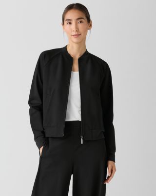 EILEEN FISHER Washable Flex Ponte Bomber-Collar Jacket