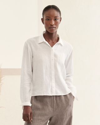 EILEEN FISHER Organic-Handkerchief-Linen Cropped Shirt | Garnet Hill