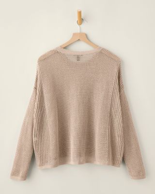 EILEEN FISHER Organic Linen & Cotton Open-Weave Crewneck Sweater