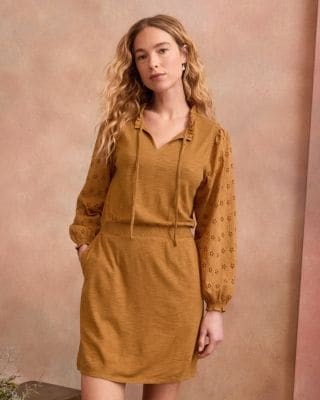 brown mixed media dress ASTR the Label | Tanaia Pleated Mixed Media Maxi Dress in Brown