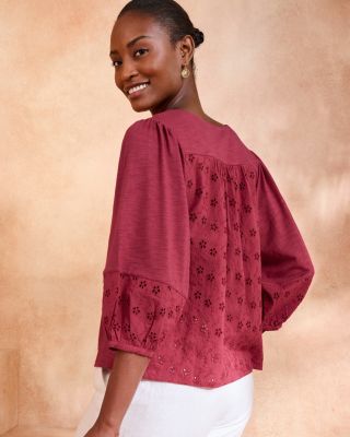 Mixed-Media Puff-Sleeve Knit Top | Garnet Hill